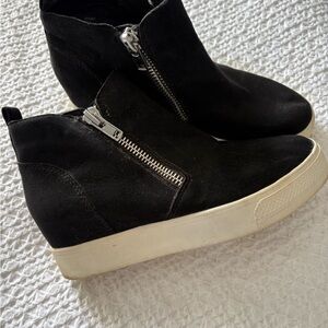 Steve Madden Black Suede Wedge Bootie with Silver Zipper
